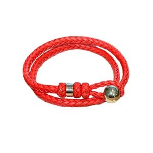 Red Italian Leather Intrecciato Double Wrap Braided Bracelet, Handmade in Italy